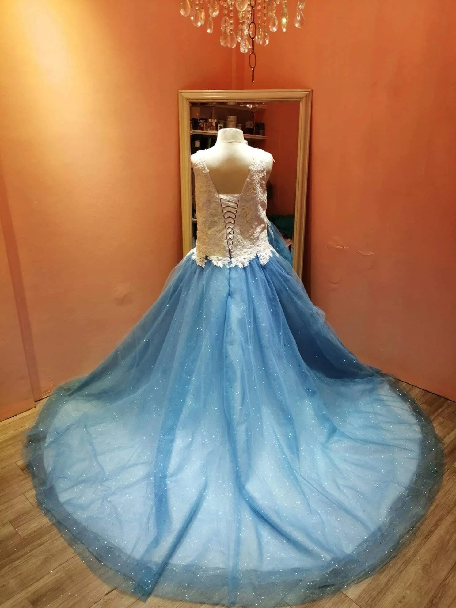 Blue cinderella top wedding dress